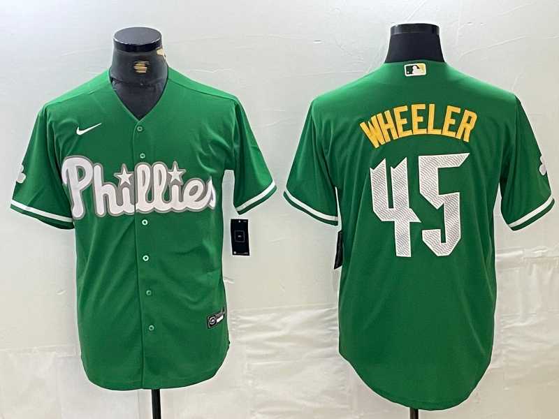 Men%27s Philadelphia Phillies #45 Zack Wheeler Kelly Green Cool Base Jersey